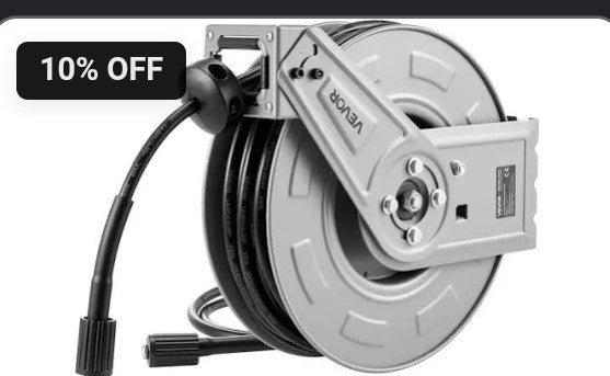 VEVOR 65-Foot Retractable Pressure Washer Hose Reel – $69.99