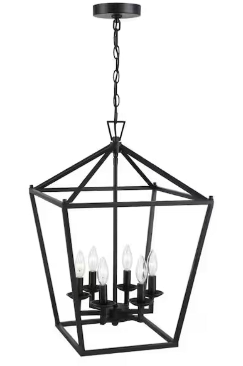 Alfa 16 in. 6-Light Geometric Cage Lantern Pendant Light with Mate Black finish