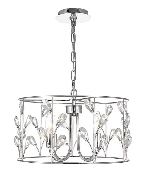 allen + roth Florian 4 -Light Chrome Glam Crystal Drum Medium Hanging Pendant Light