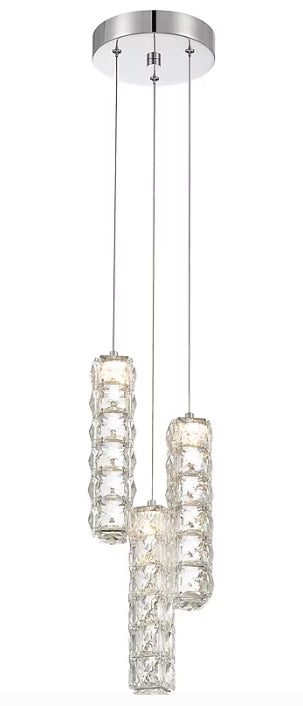 allen + roth Aurelis 3 -Light Chrome Glam Clear glass Crystal Tiered LED Large Hanging Pendant Light