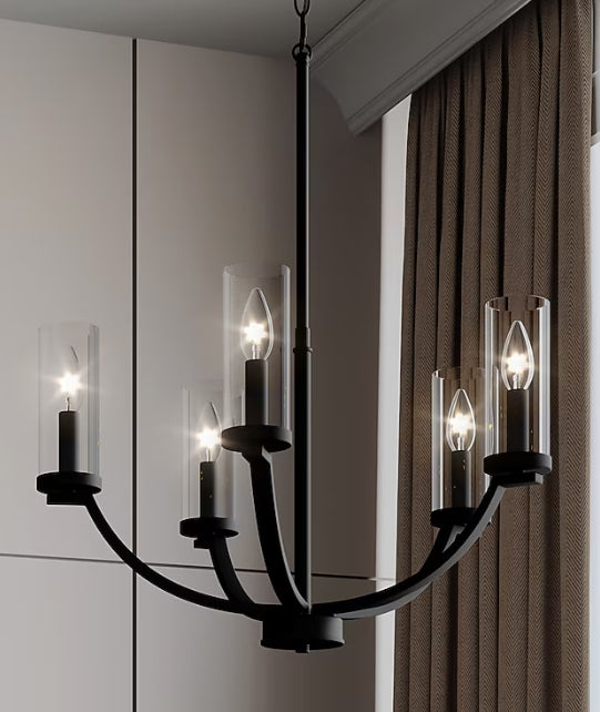 Quoizel Baylor 5 -Light Matte Black Clear glass Steel Chandelier