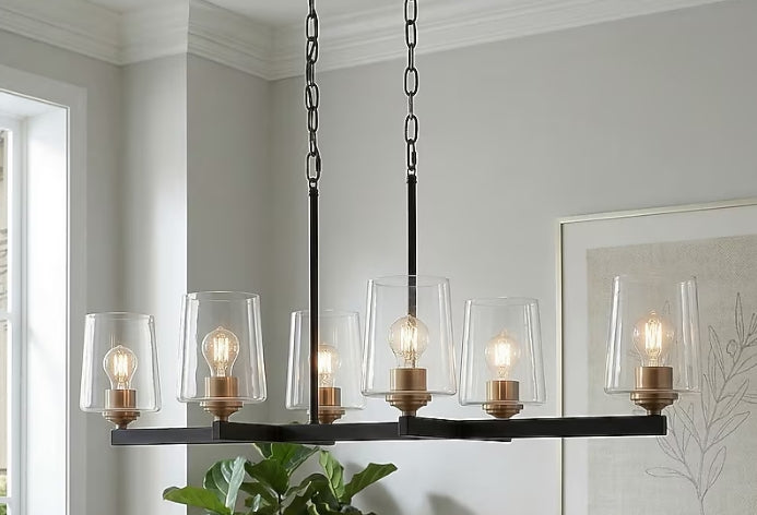 Quoizel Whitlock 6 -Light Matte Black Clear glass Steel Chandelier