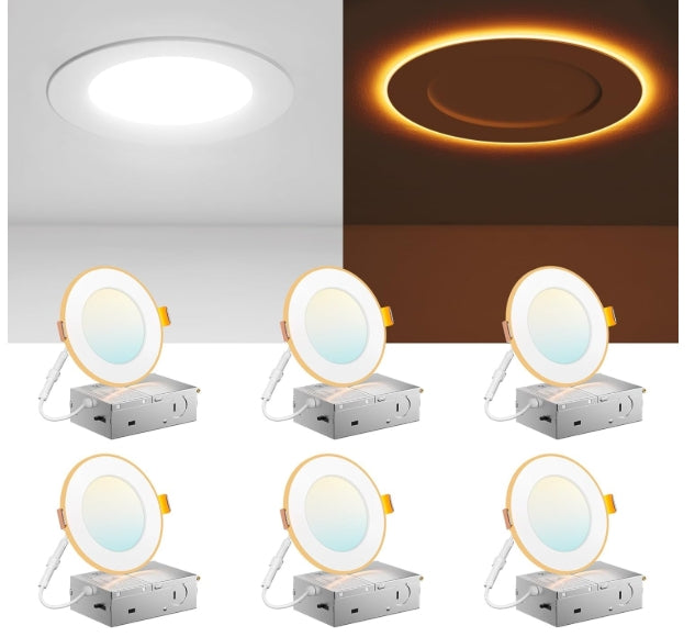 Amico 4 Pack 4 Inch 5CCT LED Recessed Ceiling Light with Night Light, 2700K/3000K/3500K/4000K/5000K