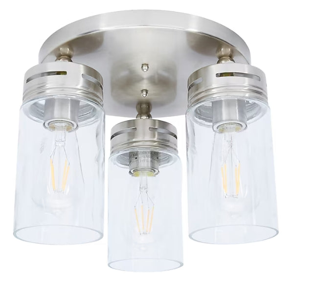 allen + roth 12-in Brushed Nickel Indoor 3 -Light Semi-flush Mount Light with Clear Glass