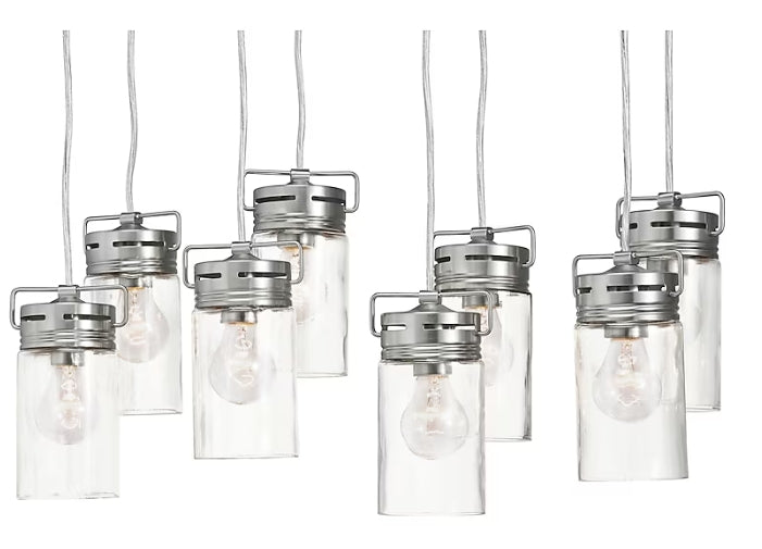 allen + roth Vallymede 8 -Light Brushed Nickel Farmhouse Clear glass Jar Large Hanging Pendant Light