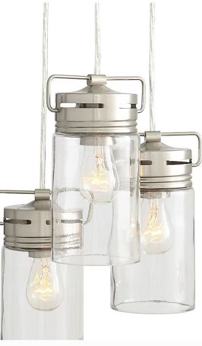 allen + roth Vallymede 3 -Light Brushed Nickel Farmhouse Clear glass Jar Small Hanging Pendant Light