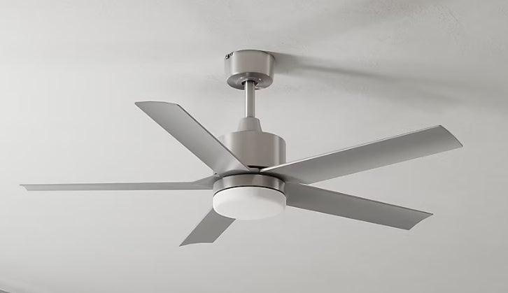 Harbor Breeze Reidsport 44-in Brushed Nickel with Silver Blades LED Covered Outdoor Downrod or Flush Mount Ceiling Fan With Light and Remote Control Included 5 -Blade