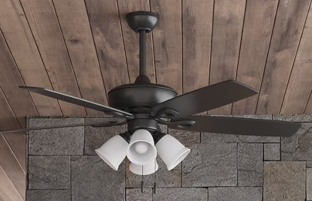 Harbor Breeze Notus 52-in Matte Black with Matte black/rough pine Blades Ceiling Fan With Light and Pull Chain Included 5 -Blade