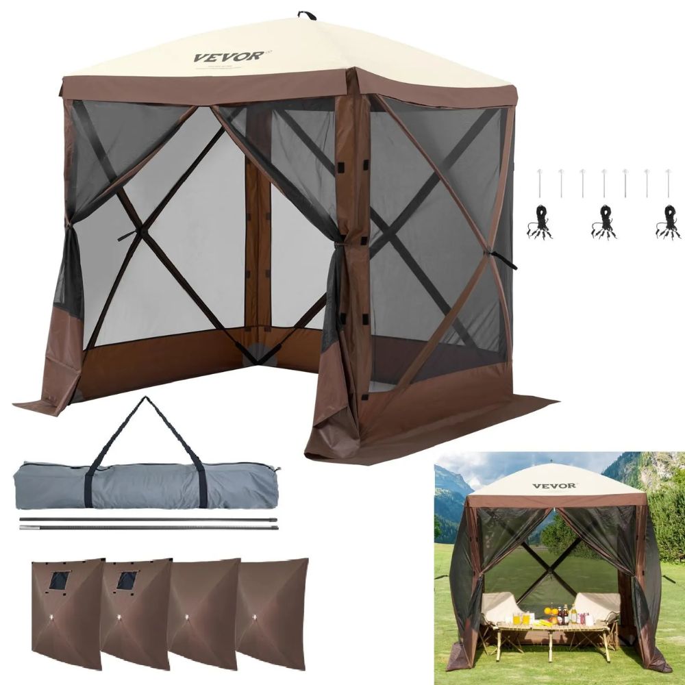VEVOR 6x6FT Pop-Up Gazebo Screen Tent with Privacy Cloths