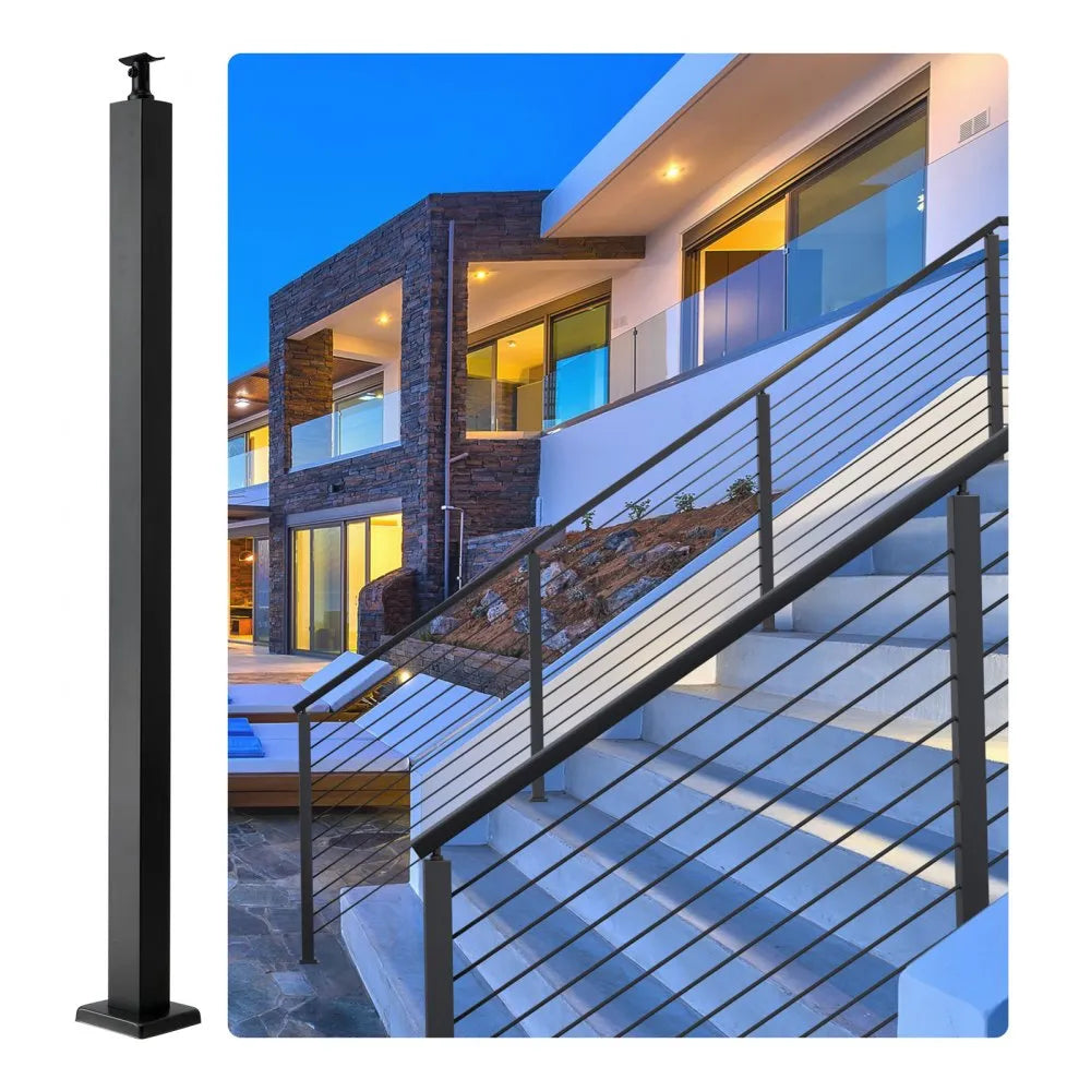 VEVOR 42" Cable Railing Post, SUS304 Stainless Steel, Holeless, Black, 1-Pack