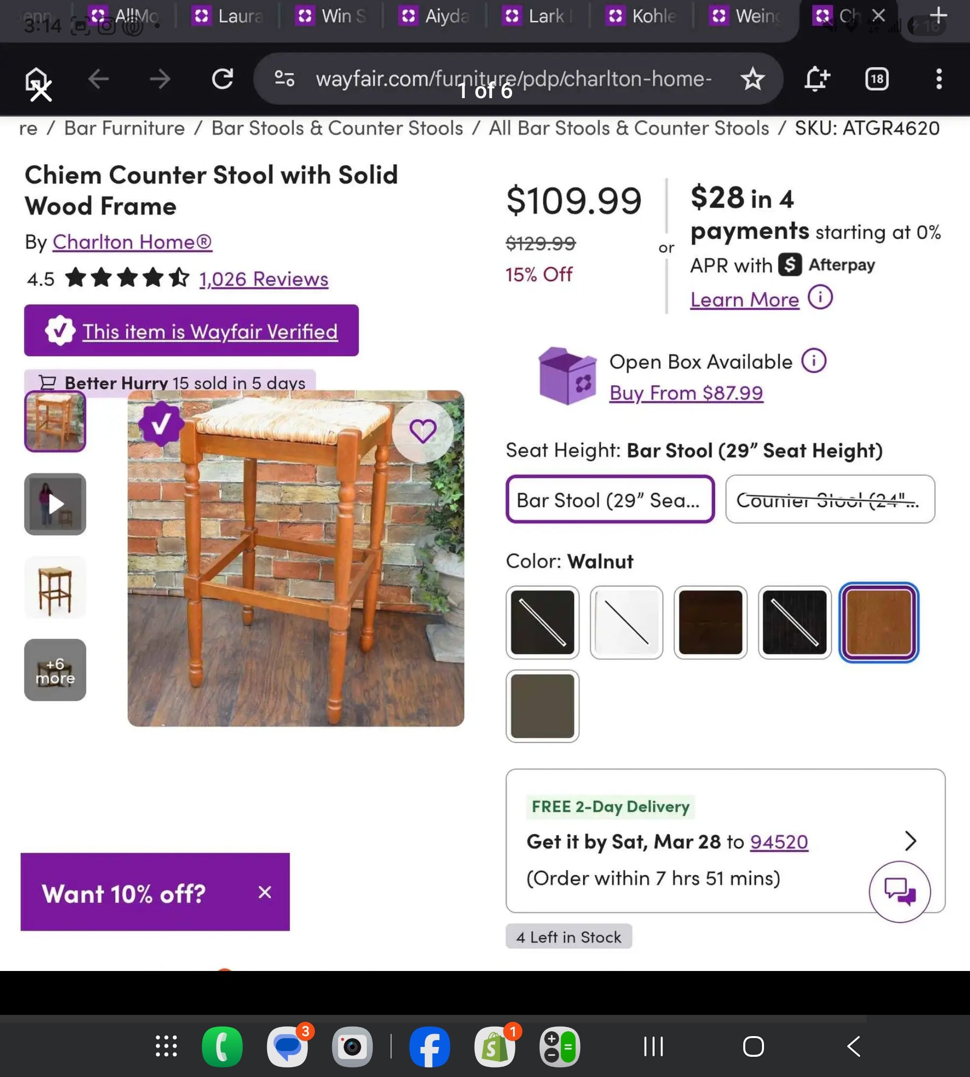 Chiem Counter Stool with Solid Wood Frame