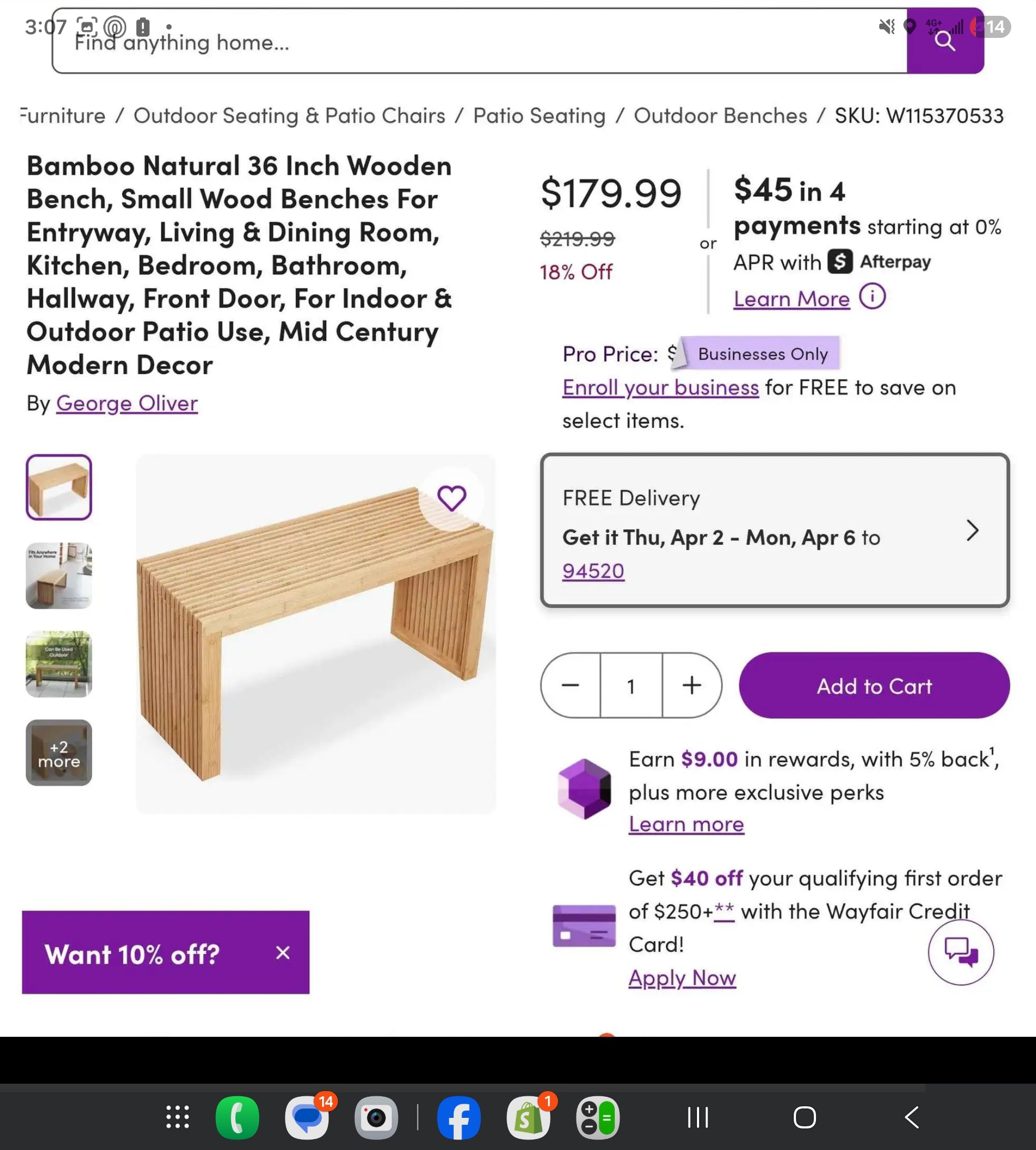 Bamboo Natural 36 Inch Wooden Bench, Small Wood Benches For Entryway, Living & Dining Room, Kitchen