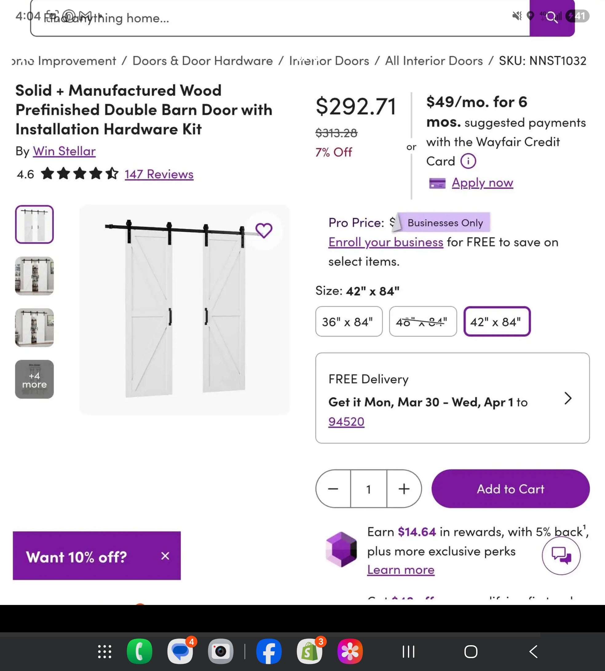 Solid + Manufactured Wood Prefinished Double Barn Door with Installation Hardware Kit