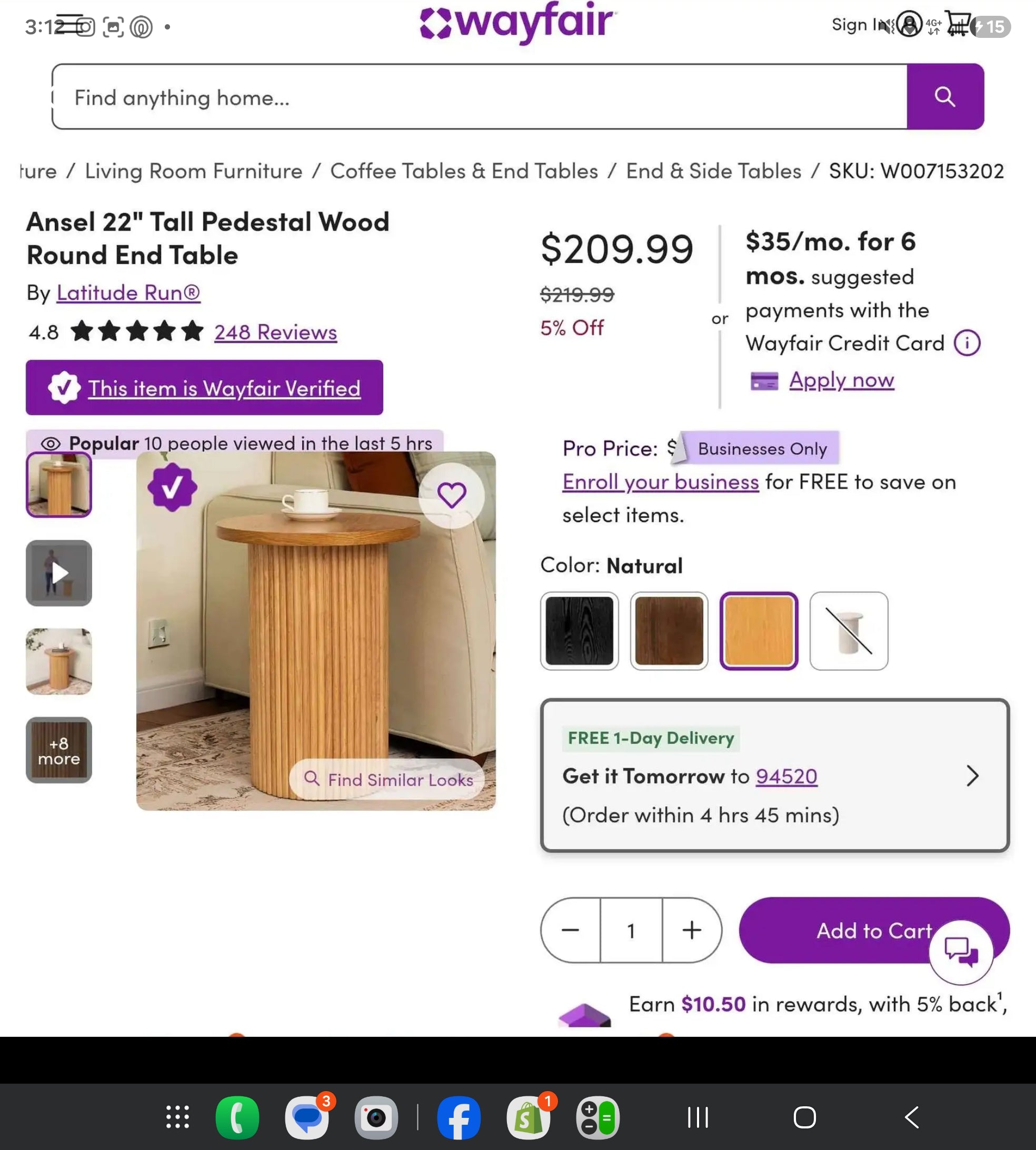 Ansel 22" Tall Pedestal Wood Round End Table
