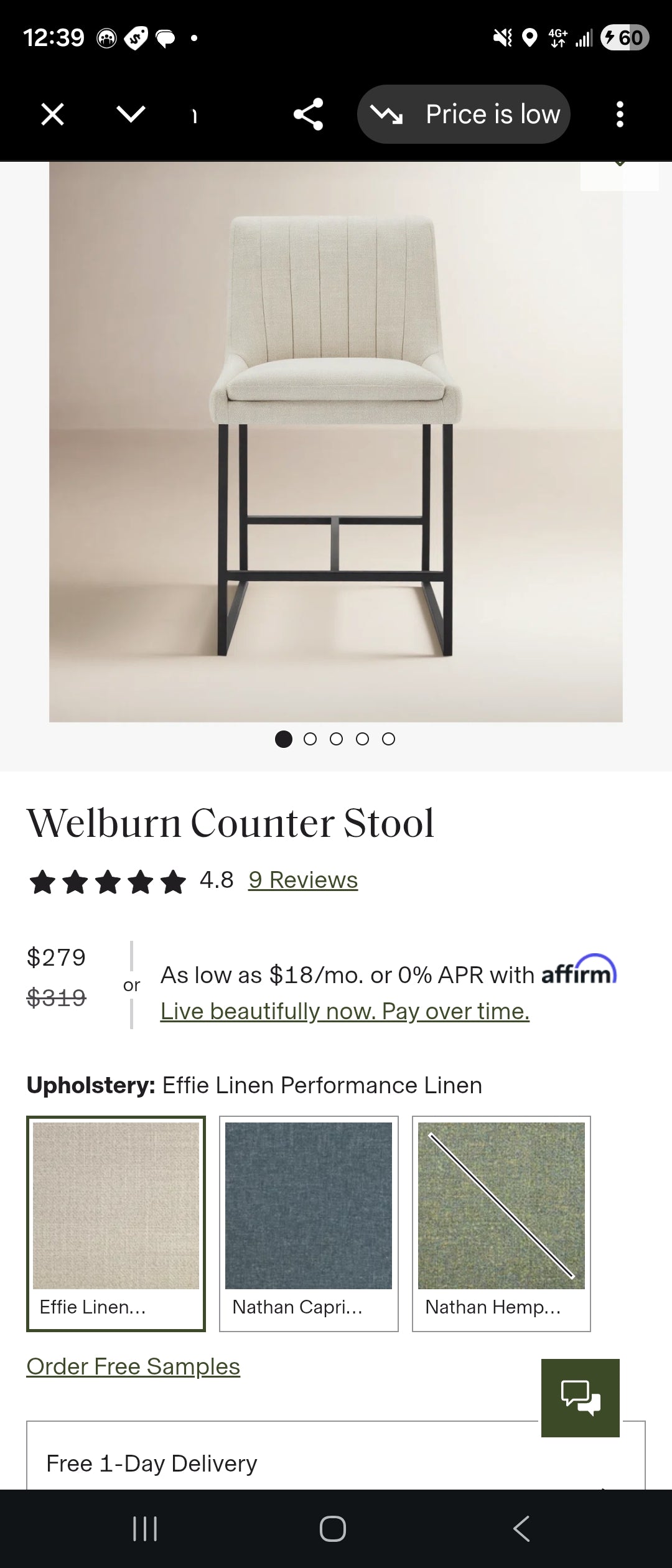 Modern Linen Counter Stool